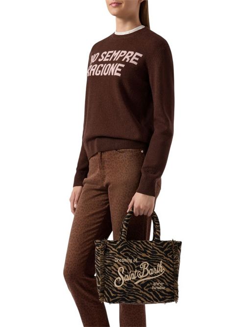Borsa donna Colette Felt in misto lana zebrata marrone e nero MC2 Saint Barth | COLETTE FELT-ZEBRA18 EMB